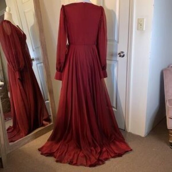 Mac Duggal Sheer Blouson Sleeve Surplice Gown 67873 - Picture 5 of 14